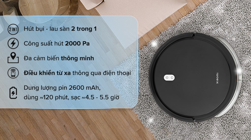 Robot hút bụi lau nhà Xiaomi Robot Vacuum E5 Black BHR8298EU